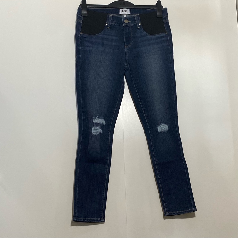Paige maternity skinny stretchy distressed blue pants jeans size 28